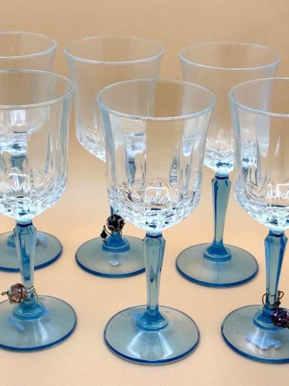 GORGEOUS Vintage Art Deco American Heritage Blue Stemmed Wine/Water Goblets 6pc